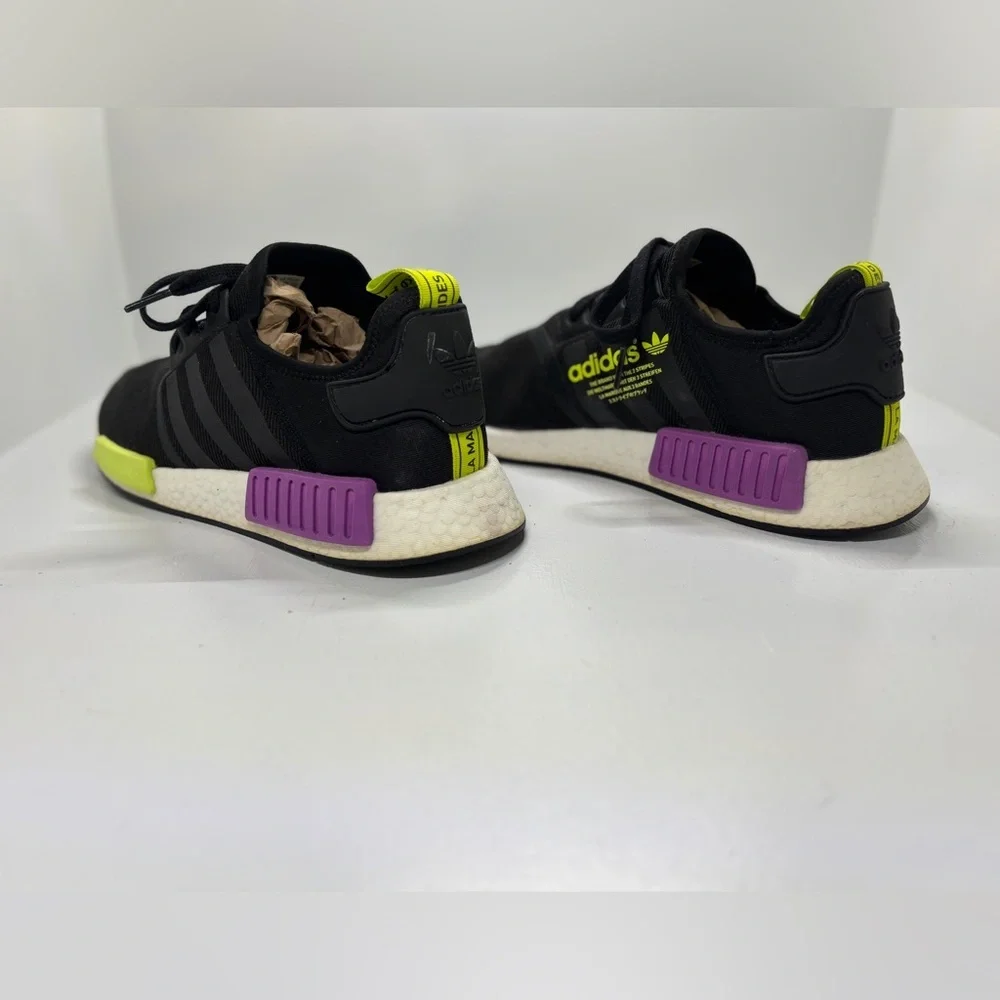 Adidas NMD R1 Black Neon Yellow Purple Boost Sneakers Men’s 11